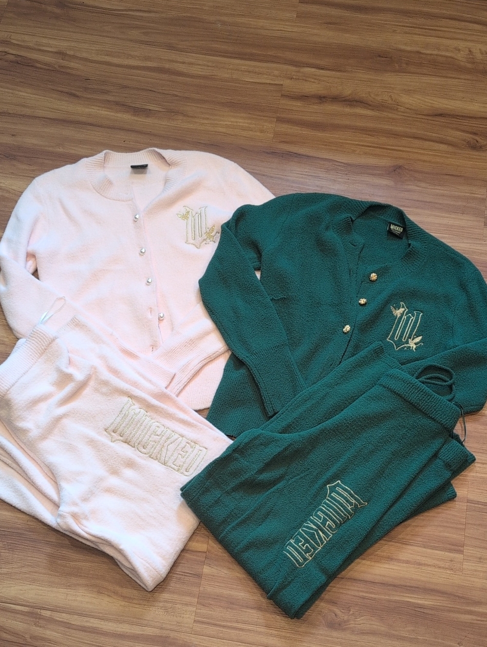 WICKED Women's Embroidered Cardigan & Knit Pants Bundle Pink And Green Ariana